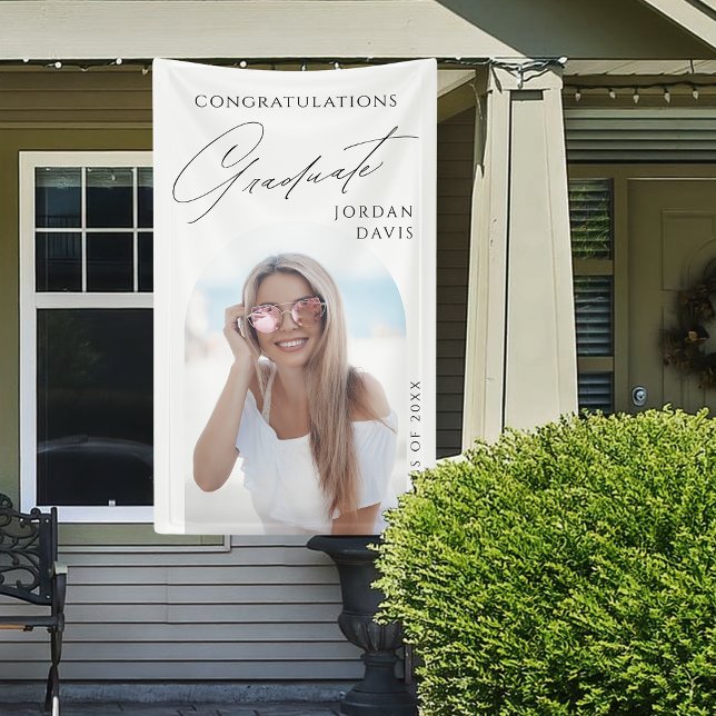 Lona Script elegante simple Foto Fiesta de graduación (Simple Elegant Script Photo Graduation Party Banner)