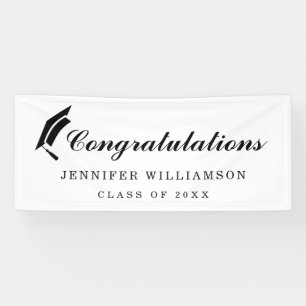 Lona Script Felicitaciones Graduación Negro y Blanco