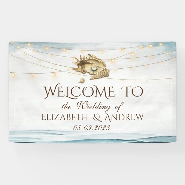Lona Seashells,Sea,String Lights Script Boda (Horizontal)
