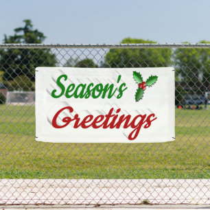 Lona Seasons Greetings Holly Navidades guión verde rojo