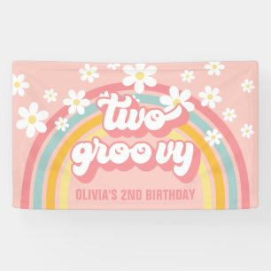 Lona Segundo cumpleaños del arco iris retro dos Groovy