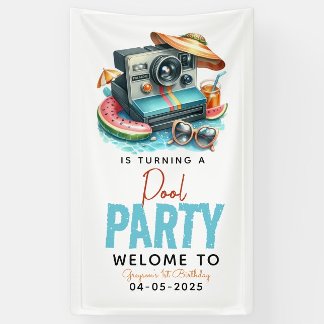 Lona Segundo cumpleaños del Fiesta de la piscina de ver (Vertical)