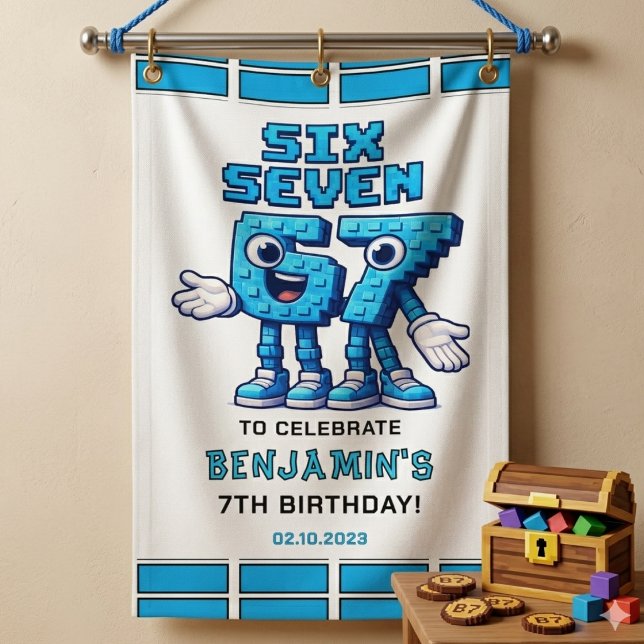 Lona Seis Siete Meme Cumpleaños 7 | Divertido Moderno (Six Seven Meme 7th Birthday | Funny Trendy banner)