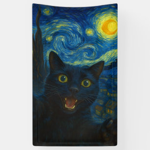 Lona Selfie del gato negro estrellado de la noche Van G