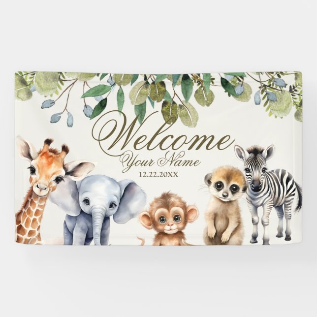 Lona Selva tropical Safari animales Fiestas de hojas ve (Horizontal)