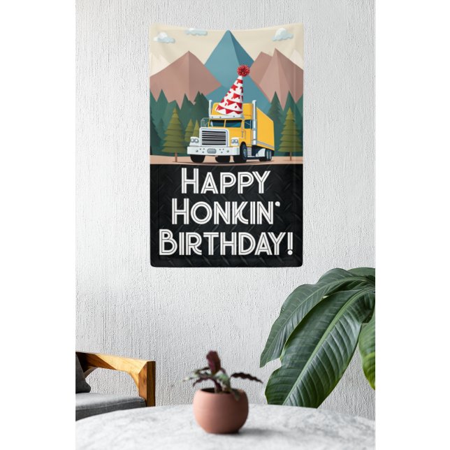 Lona Semi Cruck Feliz Cumpleaños Fiesta Transporte Grac (Funny truck birthday banner)