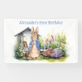 Lona Señalización personalizada de cumpleaños de conejo