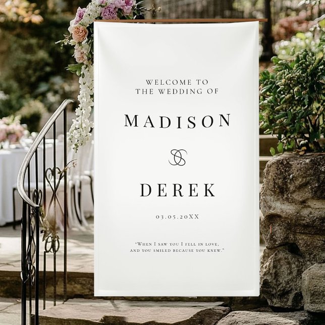 Lona Sencilla Elegante Boda BIENVENIDOS (Simpel Elegant Wedding WELCOME Banner with your name, date & quate.)