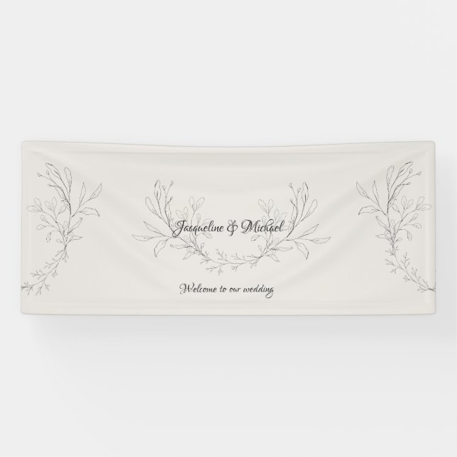 Lona Sencillamente Elegante Script Neutral Boda Bienven (Horizontal)
