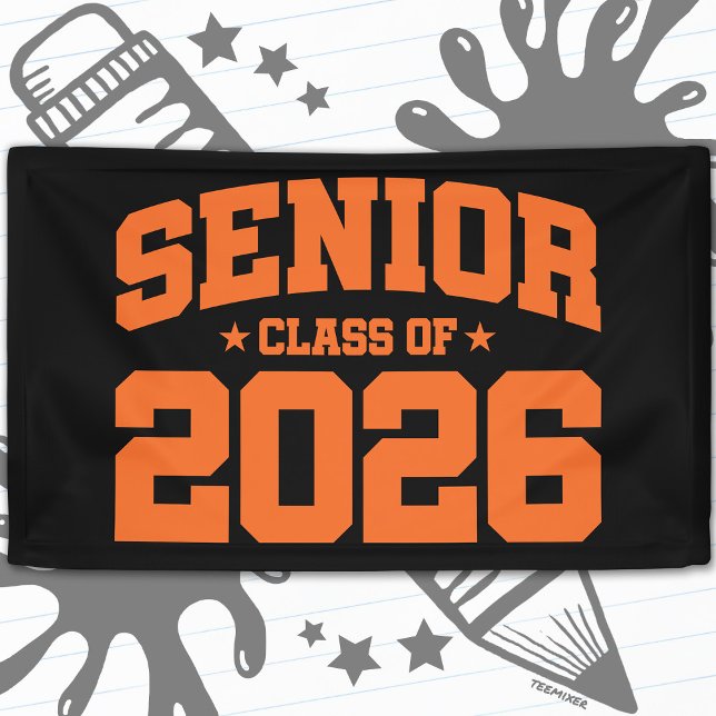 Lona Senior Class of 2026 Black Orange Graduation Bold (Subido por el creador)
