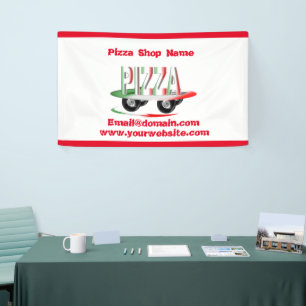 Lona Servicio de pizza, verde rojo, banner personalizad