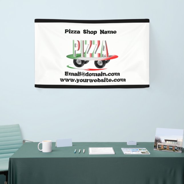 Lona Servicio de pizza, verde rojo, banner personalizad (Feria)