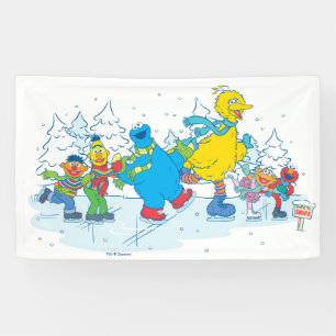Lona Sesame Street Amigos Patinando sobre Hielo