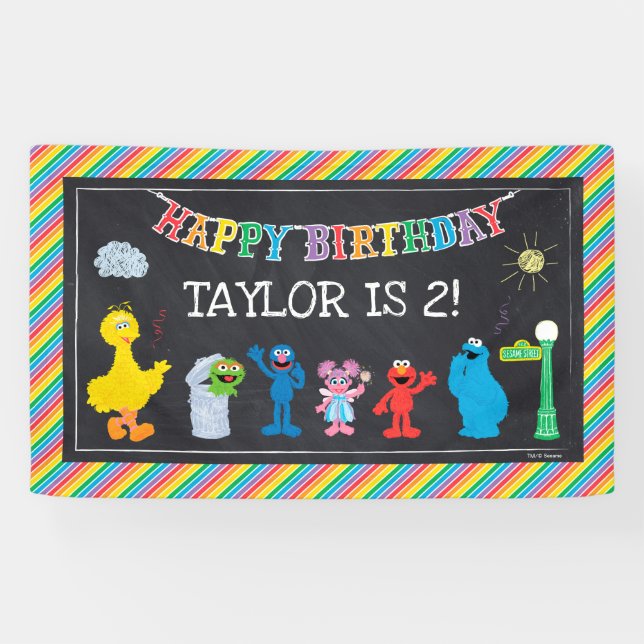 Lona Sésamo Street Pals Chalkboard Rainbow Birday (Horizontal)