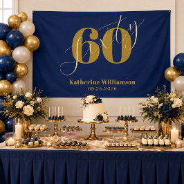 Lona Sesenta Elegante Azul y Oro Cumpleaños 60