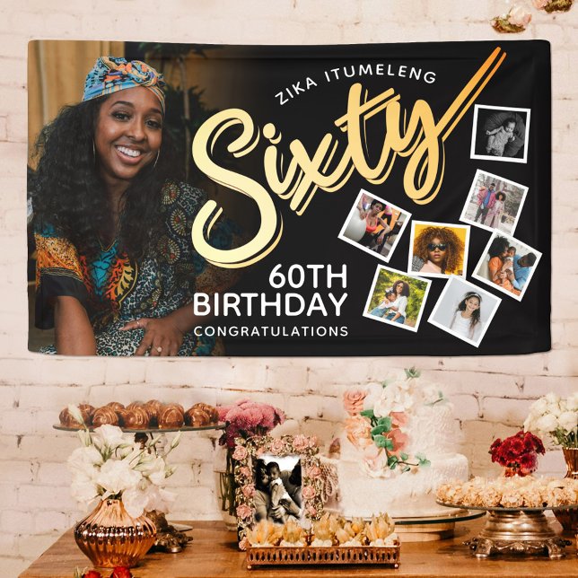 Lona Sesenta fotos de oro 60 cumpleaños en negro (Subido por el creador)