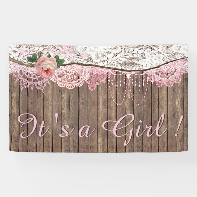 Lona Shabby Chic Pink Lace Chica Baby Shower (Horizontal)