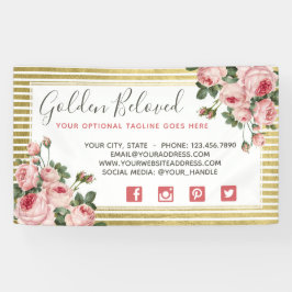 Lona Shabby Chic Vintage Rosas y bandas de oro modernas