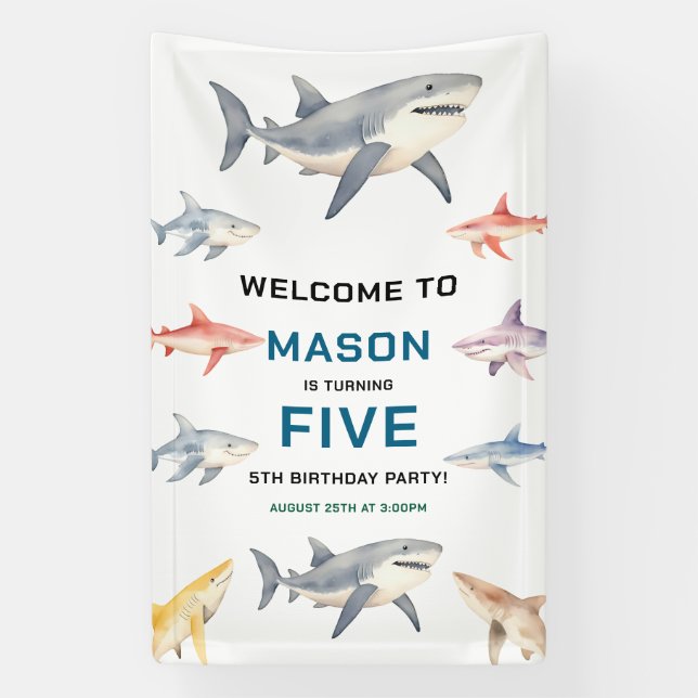 Lona Shark Splash 5th Birthday | Cute Ocean Kids (Vertical)