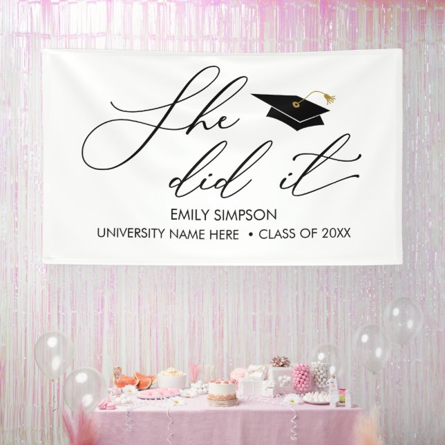Lona She did it GRAD banner backdrop graduation (Fiesta)
