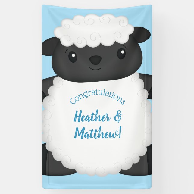 Lona Sheep Baby Shower Farm Blue Boy (Vertical)