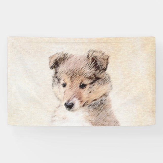Lona Shetland Sheepdog Puppy Pintura Original Perro Art (Horizontal)