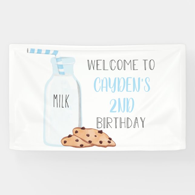 Lona Signo de bienvenida azul de cumpleaños de leche y  (Horizontal)