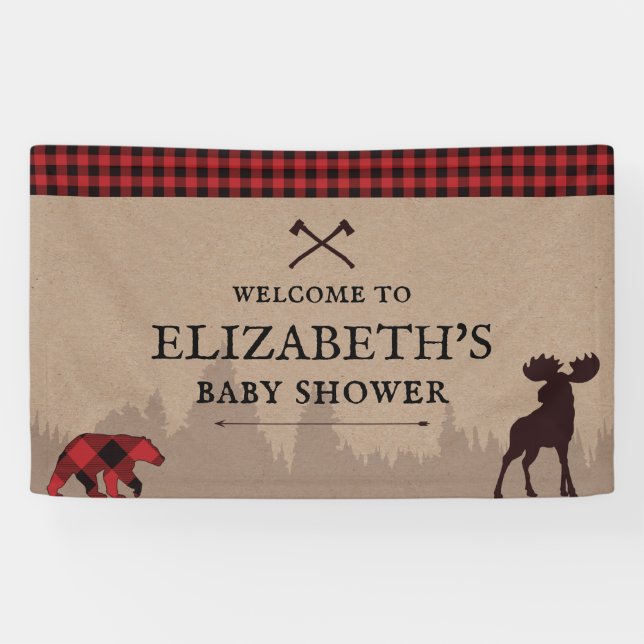Lona Signo de bienvenida de Baby Shower de Buffalo Plai (Horizontal)