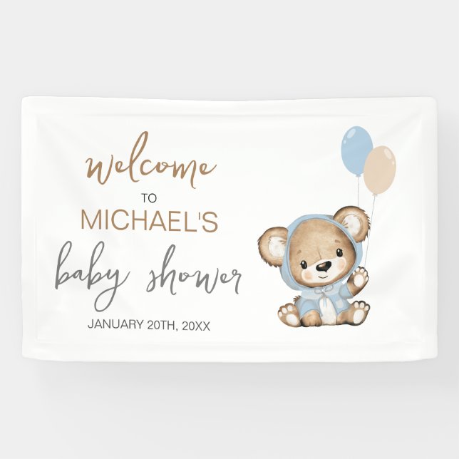 Lona Signo de bienvenida de Baby Shower de Teddy Bear (Horizontal)