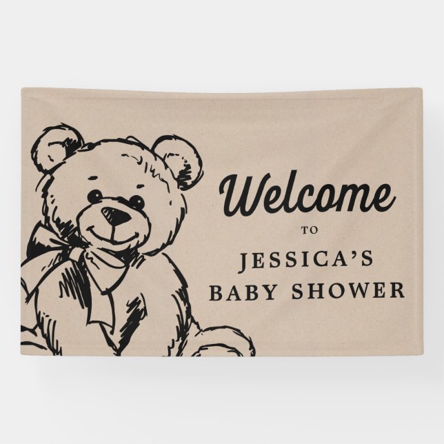 Lona Signo de bienvenida de Baby Shower de Teddy Bear B (Horizontal)