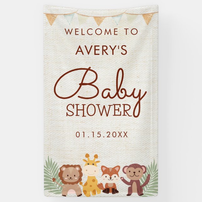 Lona Signo de bienvenida de Baby Shower para animales d (Vertical)