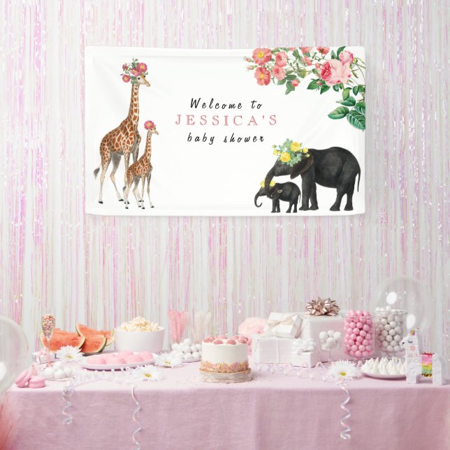Lona Signo de bienvenida de Baby Shower para elefante y (Fiesta)