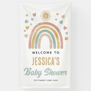 Lona Signo de bienvenida de Baby Shower Rainbow Sun de