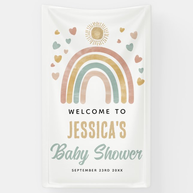 Lona Signo de bienvenida de Baby Shower Rainbow Sun de  (Vertical)