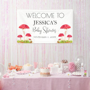 Lona Signo de bienvenida de Baby Shower Toadstool Mushr