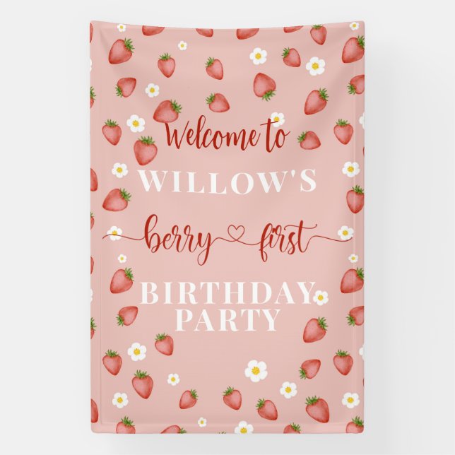 Lona Signo de bienvenida de Berry First Birday (Vertical)