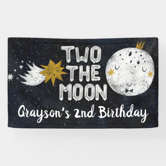 Lona Signo de bienvenida de dos cumpleaños a la luna (Horizontal)