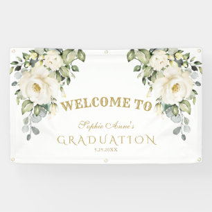 Lona Signo de bienvenida de la graduación de flores bla