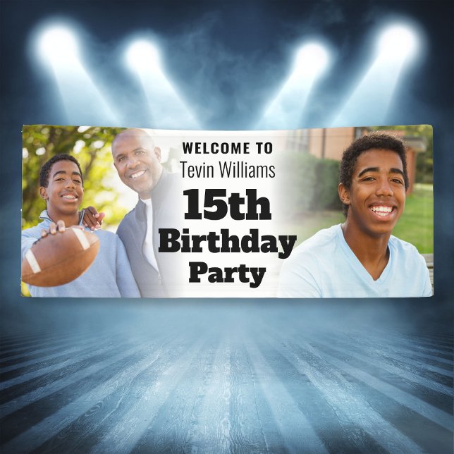 Lona Signo de bienvenida personalizada 15th Birthday Bo (Personalized Welcome Sign 15th Birthday Boy Photo
)