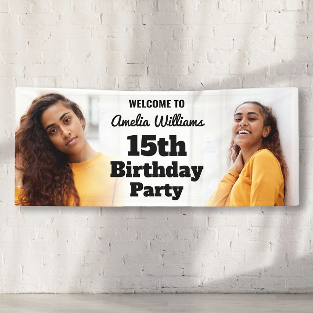 Lona Signo de bienvenida personalizado 15.ª foto Chica  (Personalized Welcome Sign 15th Birthday Girl Photo
)