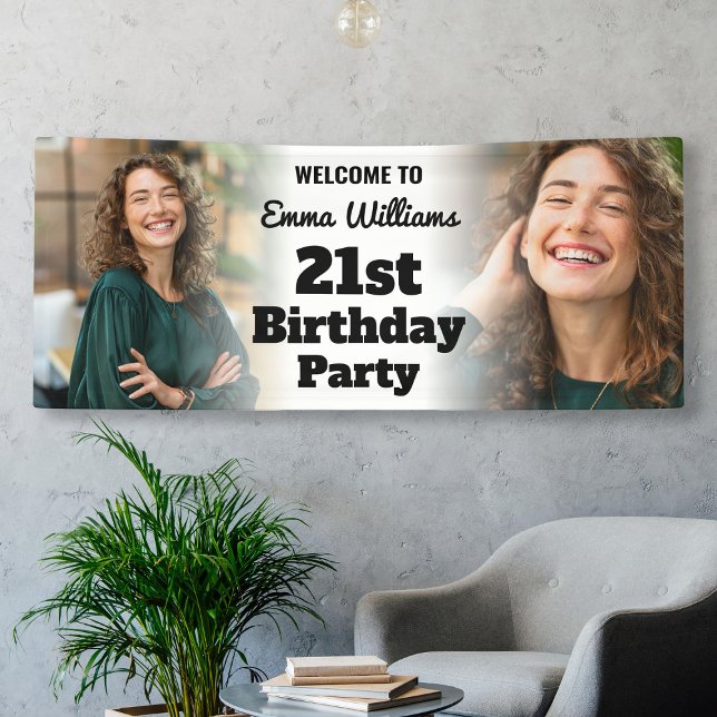 Lona Signo de bienvenida personalizado 21ª foto Chica d (Personalized Welcome Sign 21st Birthday Girl Photo
)