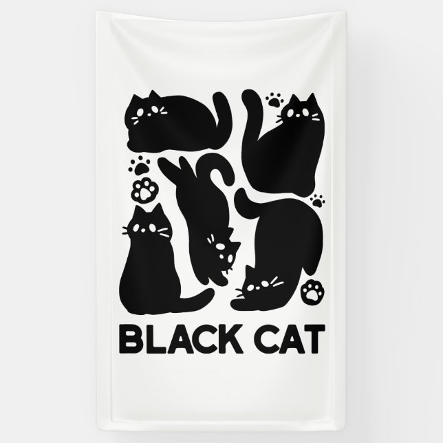 Lona Silhouettes de gato negro - Diseño felino lindo (Vertical)