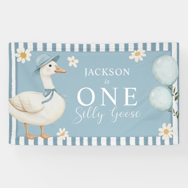Lona Silly Goose Daisy Boy Fiesta de primer cumpleaños (Horizontal)