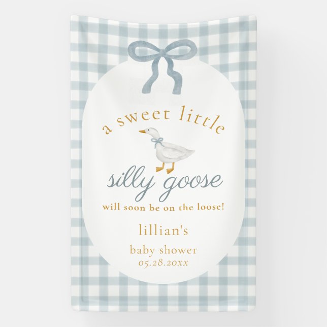 Lona Silly Goose On The Loose Blue Gingham Baby Shower (Vertical)