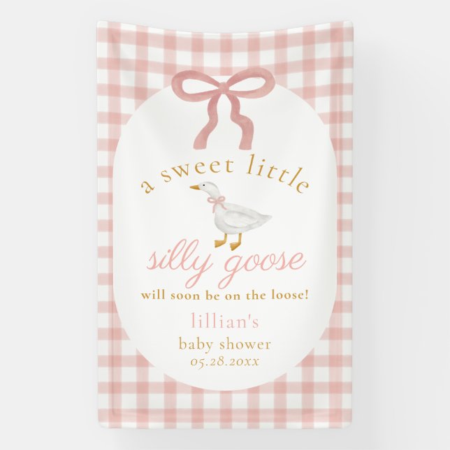 Lona Silly Goose Pink Gingham Girl Baby Shower  (Vertical)