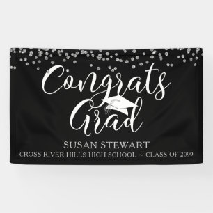 Lona Silver Confetti Script CONGRATS GRAD Black