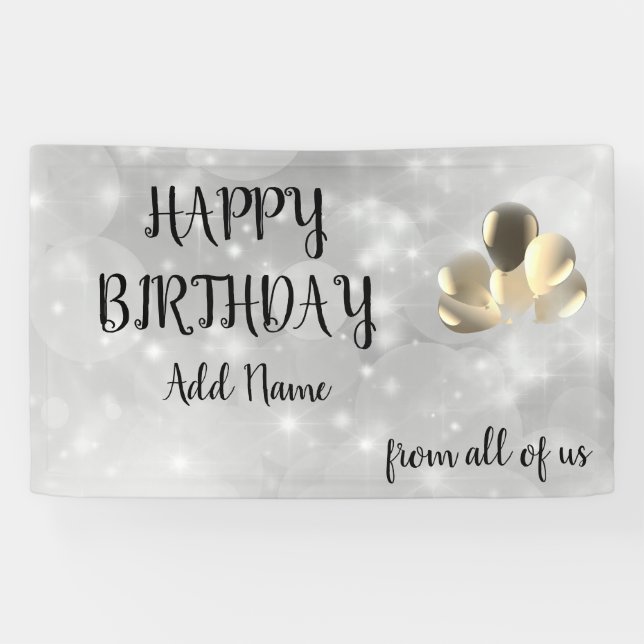 Lona Silver Sparkly design Feliz cumpleaños (Horizontal)
