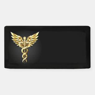 Lona Símbolo Caduceo Poligonal Dorado