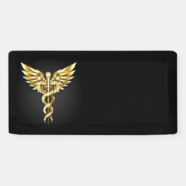 Lona Símbolo Caduceo Poligonal Dorado (Horizontal)