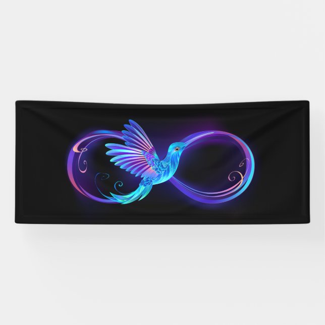 Lona Símbolo de infinito neón con colibrí brillante (Horizontal)